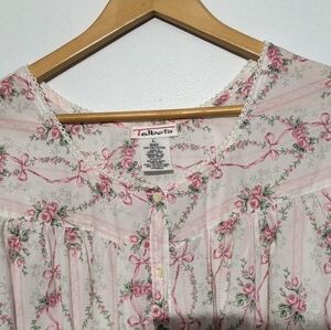 Vintage Talbots Pink and Green Floral Front Button Down Night Gown Size L